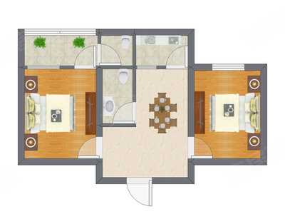 2室1厅 53.77平米户型图