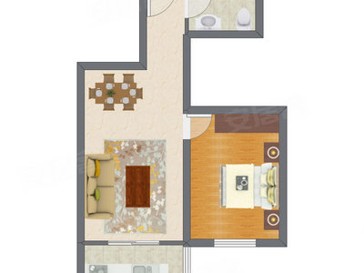 1室2厅 55.85平米户型图