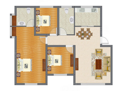3室2厅 128.36平米户型图