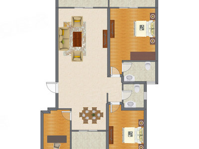 3室2厅 141.00平米户型图