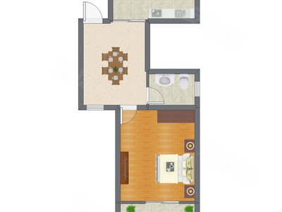 1室1厅 39.86平米户型图
