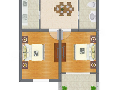 2室1厅 41.03平米户型图