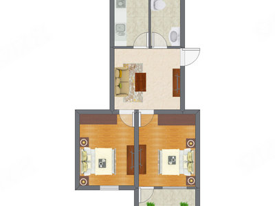 2室1厅 47.75平米户型图