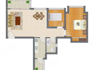 2室2厅 76.20平米户型图