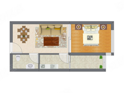 1室2厅 45.39平米户型图