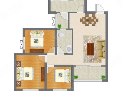 3室2厅 90.95平米户型图