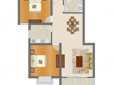 2室2厅 87.28平米户型图