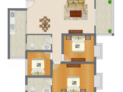 3室2厅 117.37平米户型图