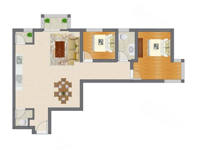2室1厅 109.00平米
