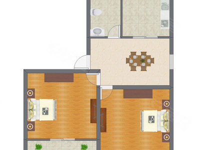 2室2厅 70.53平米户型图