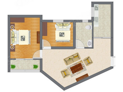 2室1厅 46.62平米户型图
