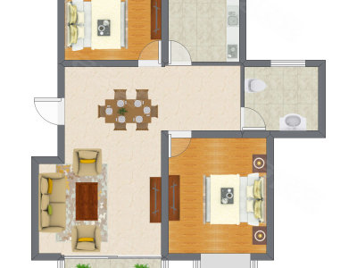 2室2厅 66.92平米户型图