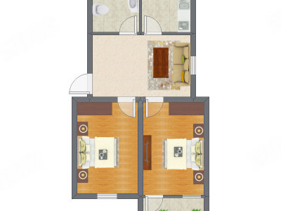 2室1厅 46.42平米户型图