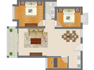 2室2厅 94.35平米户型图