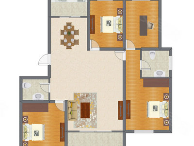 3室2厅 163.64平米户型图
