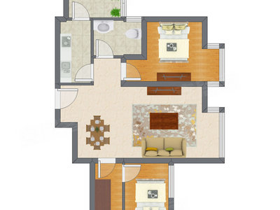 2室2厅 60.28平米户型图