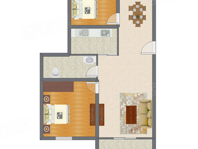 2室2厅 90.39平米