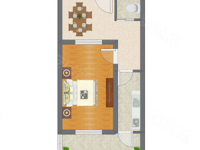 1室1厅 51.05平米户型图