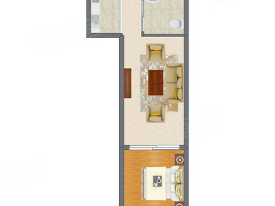 1室1厅 39.05平米户型图