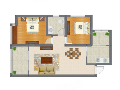 2室2厅 91.24平米户型图