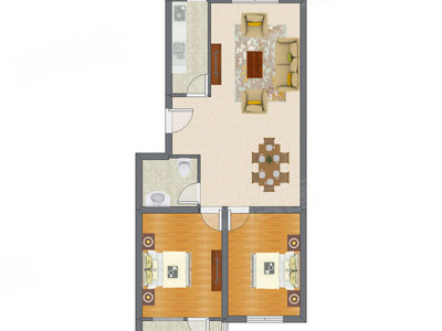 2室2厅 98.49平米户型图