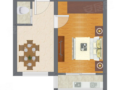 1室1厅 38.66平米户型图