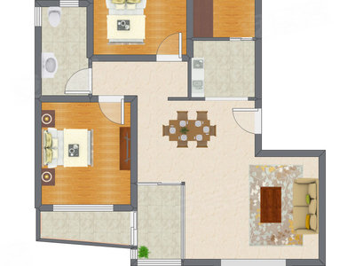 2室2厅 98.11平米户型图