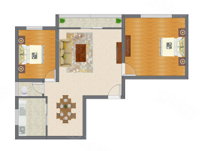 2室2厅 85.55平米户型图