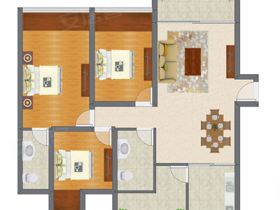 3室2厅 136.85平米户型图