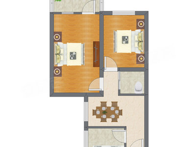 2室1厅 58.67平米户型图