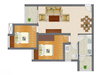 2室2厅 55.72平米户型图
