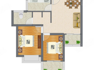 2室1厅 75.90平米