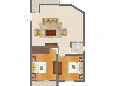 2室1厅 63.64平米户型图