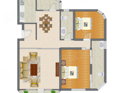 2室2厅 126.44平米户型图