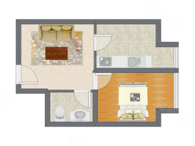 1室1厅 55.59平米户型图