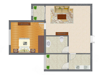 1室1厅 42.63平米户型图