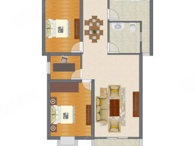 2室1厅 80.28平米户型图