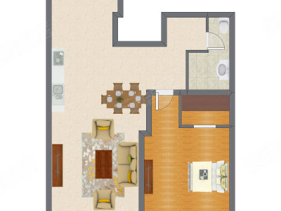1室2厅 107.00平米户型图