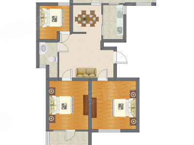 3室2厅 87.00平米户型图