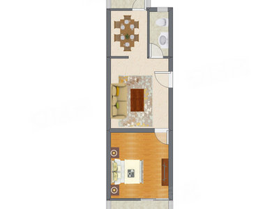 1室2厅 68.32平米户型图