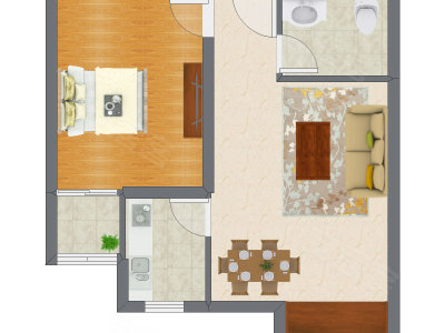 1室2厅 54.70平米户型图