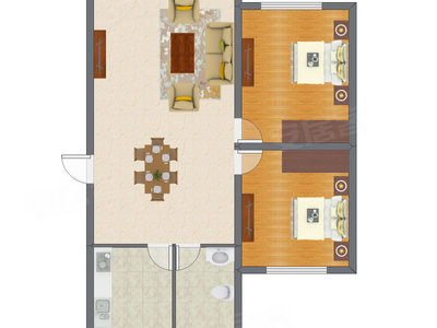 2室2厅 89.64平米户型图
