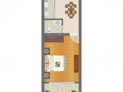 1室1厅 37.26平米户型图