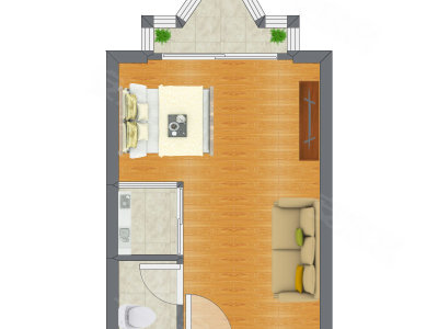 1室0厅 36.61平米户型图