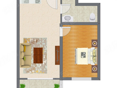 1室1厅 64.22平米户型图