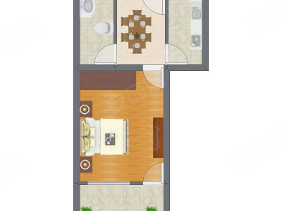 1室1厅 40.66平米户型图