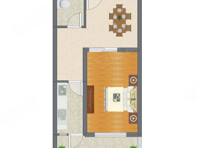 1室1厅 53.51平米户型图