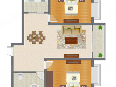2室2厅 74.58平米户型图