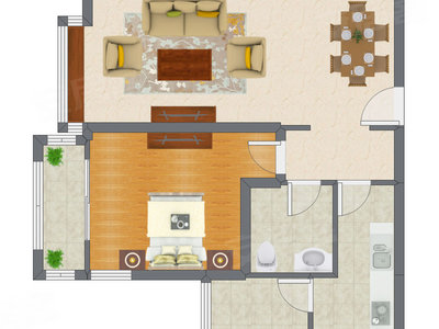 1室1厅 74.92平米户型图