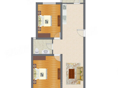 2室1厅 96.30平米户型图